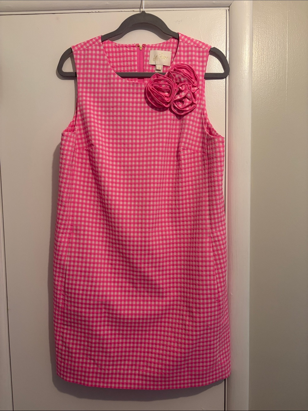 Lilly Pulitzer' Pink Gingham Floral Accent Dress